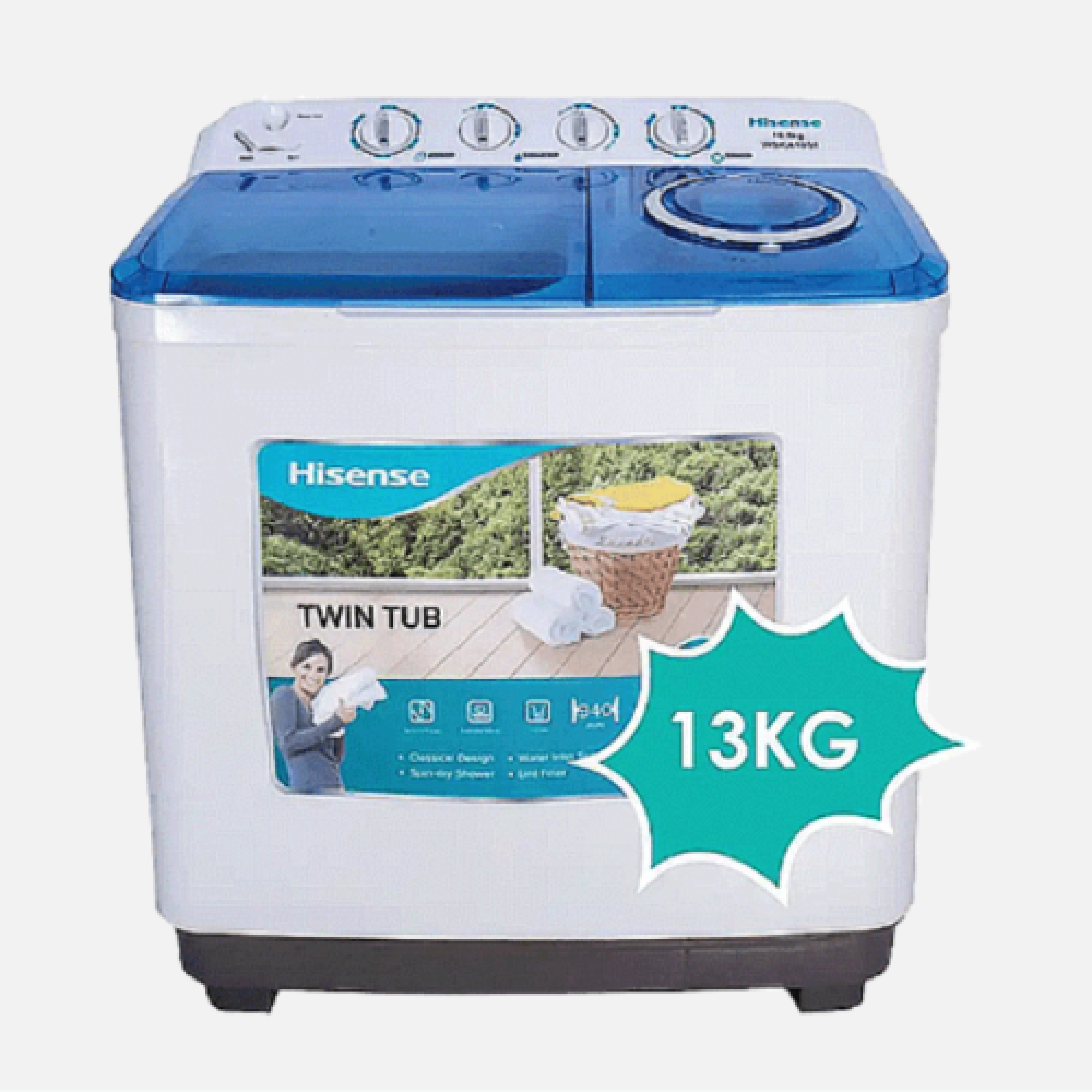 WASHING MACHINE TWIN TUB 13.5KGS WHITE SEMI-AUTO